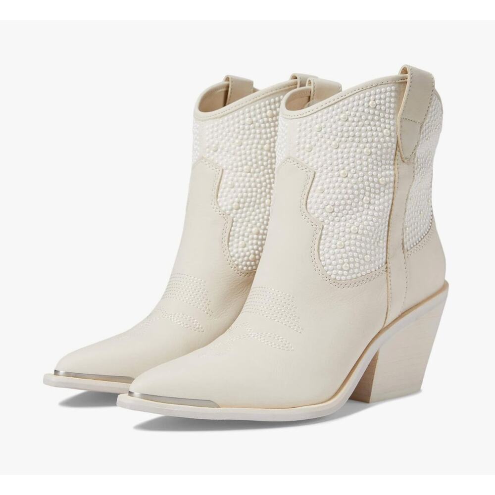 Dolce Vita Nashe Off White Pearls Boots Leather Upper Size 6 NIB Western Flair